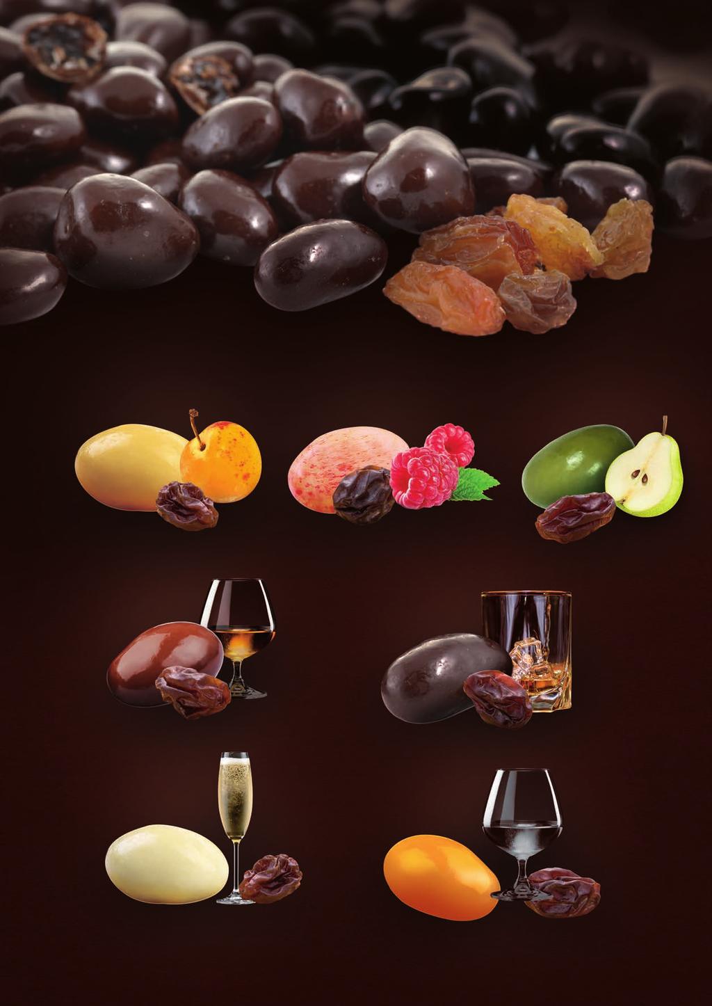 Raisins Macérés Raisins macérés dans l alcool enrobés de chocolat blanc ou noir Dried raisins macerated in alcohol coated with chocolate