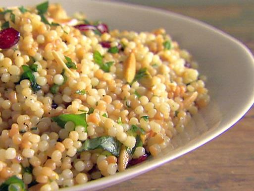 Mediterranean Couscous 3 tablespoons extra-virgin olive oil, plus 1/4 cup 2 cloves garlic, minced 1 lb couscous (pearl couscous works well but you can use any small pasta) 3 cups