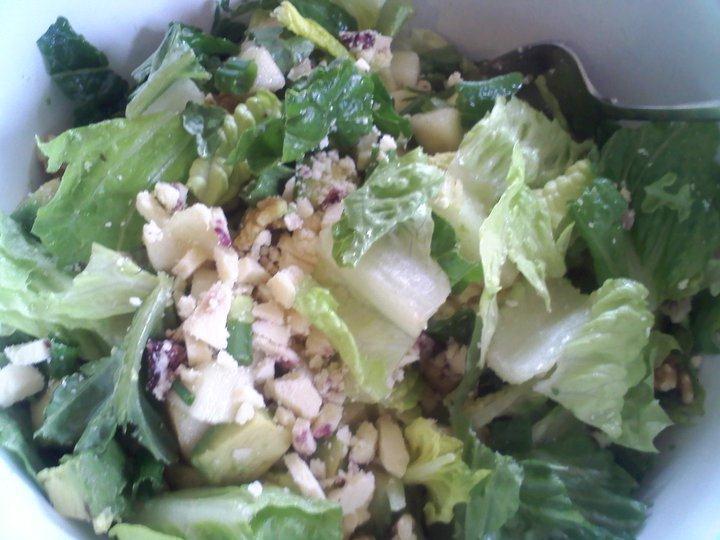 Roquefort Pear Salad Light lettuce mix 3 pears peeled, cored, and chopped 5 oz roquefort or blue