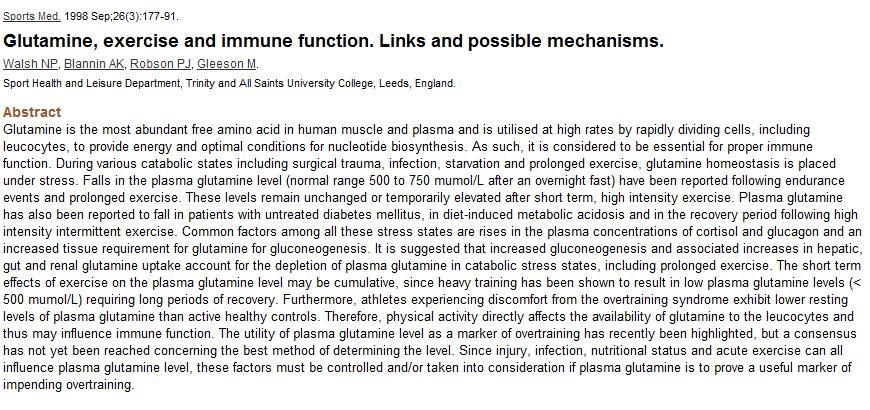 Fizička aktivnost direktno utiče na raspoloživost glutamina u leukocitima i time utiče na imuni