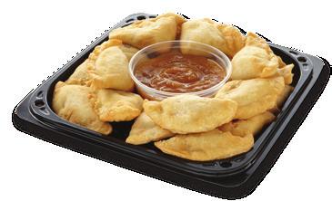 32 pieces Mini Empanadas 6 7 Savoury little empanadas served with a kicky chipotle dip. Flavours include chicken, beef, and spinach with feta.