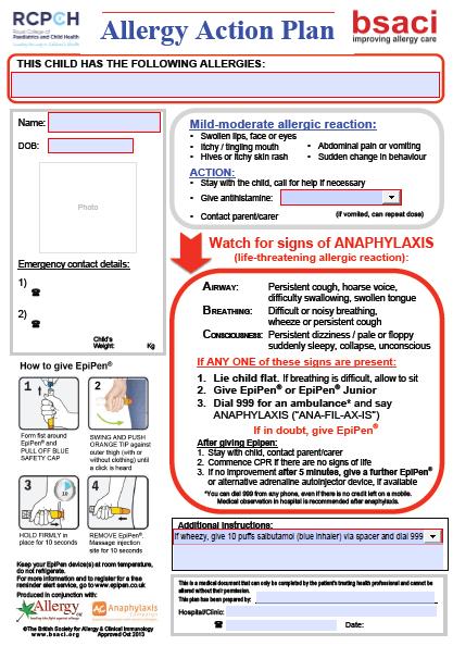 Emergency plan what to say Discuss symptoms, not anaphylaxis Low threshold for early use Use adrenaline PLUS