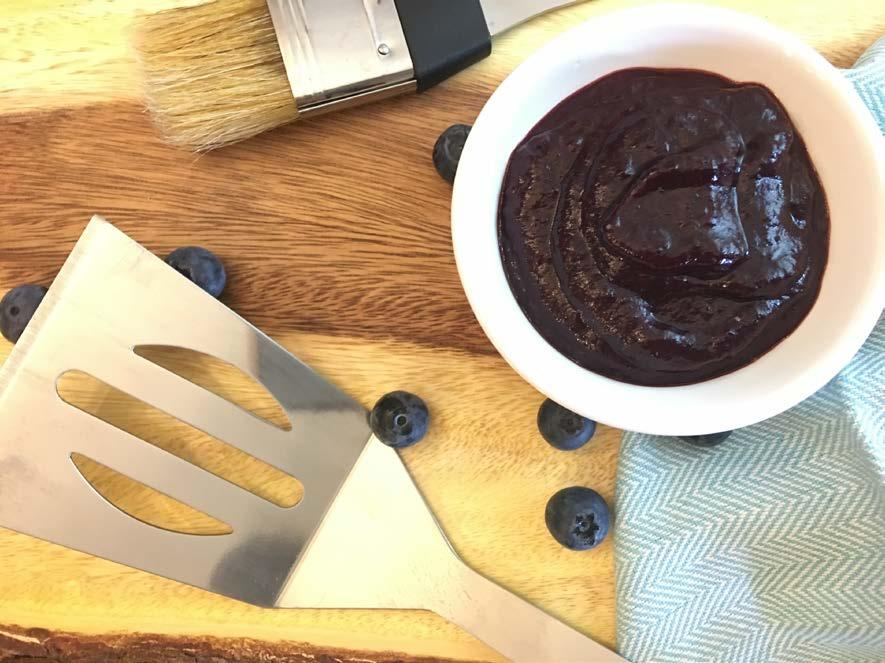 Blueberry Bourbon BBQ Sauce 45 mins Serves 6 1 pound of fresh Wish Farms blueberries 1 cup ketchup 1/2 cup brown sugar 1/2 3/4 cup apple cider vinegar 1/2 cup bourbon 1 small red onion, diced 1