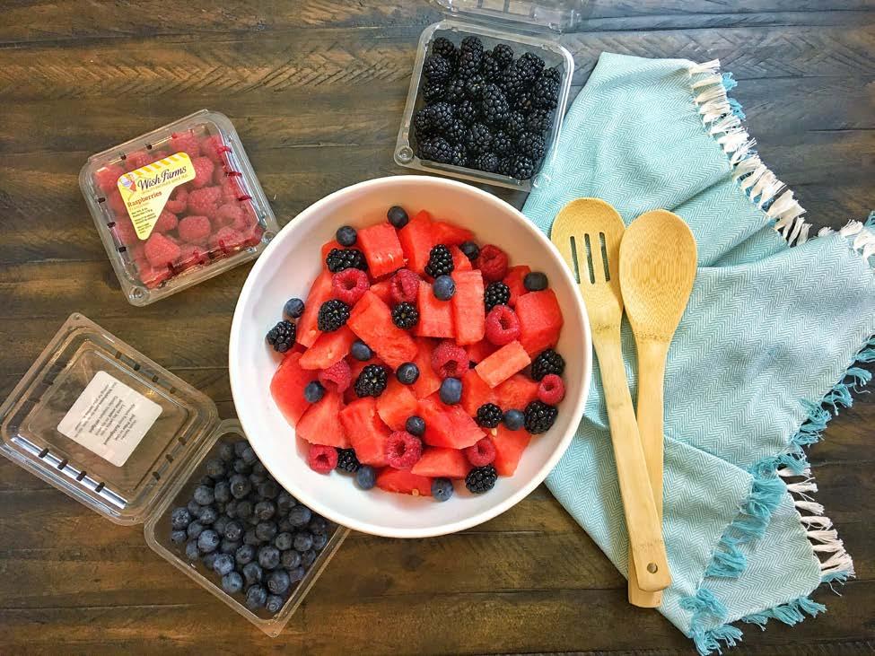 Watermelon Berry Summer Salad 10 mins Serves 6-8 1 small watermelon, chopped into 1 inch pieces 1 package fresh Wish Farms blueberries 1 package fresh Wish Farms raspberries 1 package fresh Wish