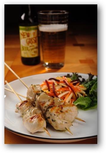 Chicken Skewers, Root Vegetable Slaw, Thai Sunbutter Sauce Saturday, March 12, 2016 Yields 10 skewers Prep Time: 2 hours Cook Time: 10 Minutes Oven Temperature: 350F I experimented with cutting