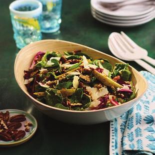 (30 ml) balsamic vinegar 1 Knorr Vegetable Bouillon Cube, crumbled 1.4 cup (60 ml) pecans 1 oz. (30 g) Pecorino Romano cheese DIRECTIONS 1. Combine spinach, radicchio and pear in large bowl. 2.