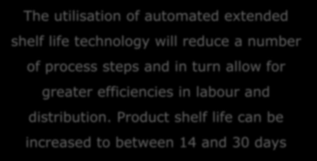 The utilisation of automated extended shelf life technology will reduce a number of process steps and in turn allow for greater