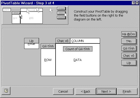 B5: Click Next. Xuất hiện hộp hội thoại PivotTable Wizard - Step 4 of 4. Chọn New worksheet nếu muốn đặt PivotTable ở bảng tính mới.
