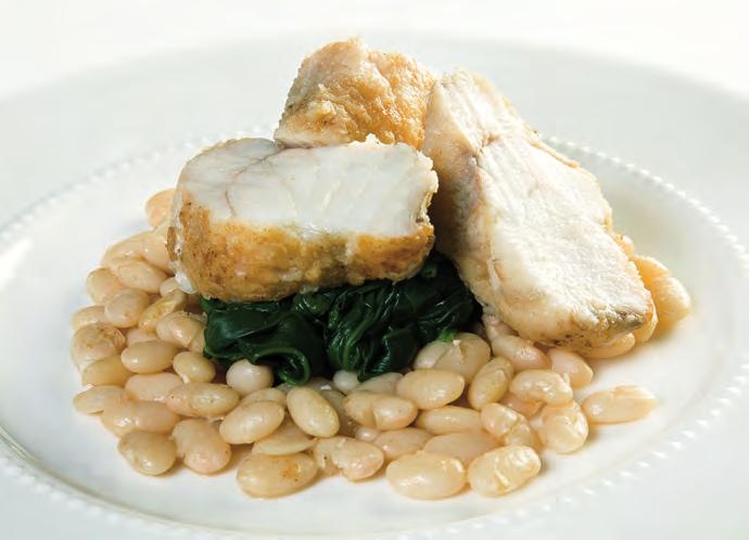 BAKING 477 Roasted Monkfish with Spinach and White Beans PORTIONS: 2 PORTION SIZE: 6 8 OZ (80 240 G) FISH, 3 OZ (90 G) BEANS, 2 OZ (60 G) SPINACH 6 2 6 2 Garlic cloves 2 2 Monkfish tails, boned,
