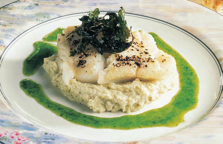 490 CHAPTER 5 COOKING FISH AND SHELLFISH Peppered Haddock with Garlic Mashed Potatoes and Parsley Sauce PORTIONS: 2 PORTION SIZE: 5 OZ (50 G) PLUS GARNISH 0 fl oz 300 ml Olive oil fl oz 30 ml Lemon