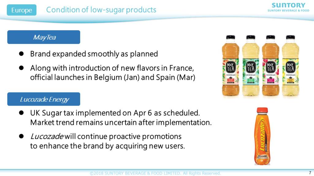Next, I will explain our initiatives for the low sugar products in Europe.