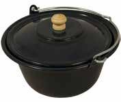 The pot is enamelled steel and the shape is specially designed for use over a fire.