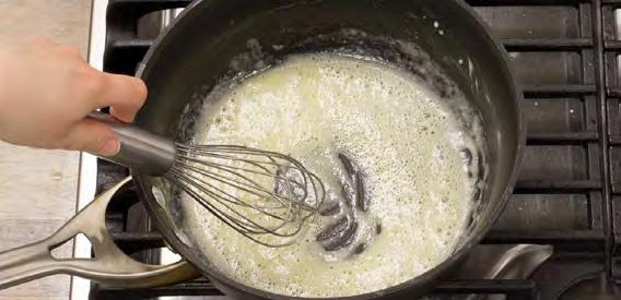 Whisk in the flour to form a roux; cook for 30 seconds.