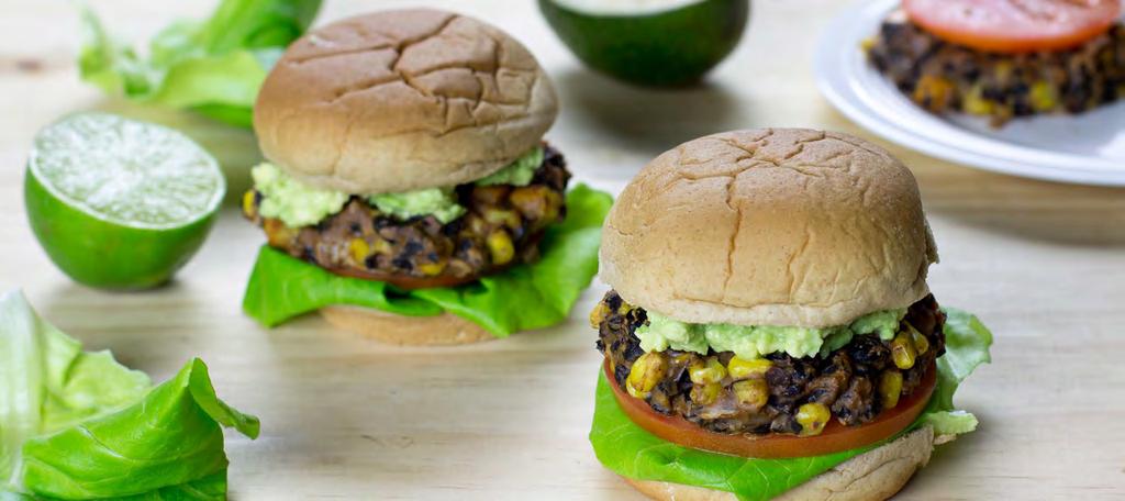MAKE FRESH DINNERS - VEGETARIAN CHIPOTLE LIME BLACK BEAN BURGERS Calories 330; Fat 11g; Saturated Fat 2g; Carbohydrates 49g; Fiber 12g; Protein 13g; Cholesterol 45mg; Sodium 500mg Grocery List