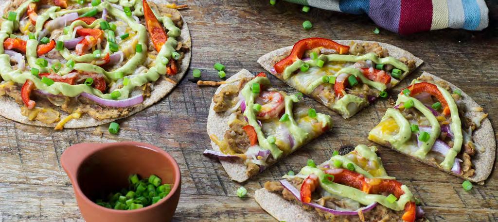 MAKE FRESH DINNERS - VEGETARIAN MEXICAN TORTILLA PIZZAS Calories 470; Fat 24g; Saturated Fat 10g; Carbohydrates 47g; Fiber 6g; Protein 20g; Cholesterol 25mg; Sodium 820mg Grocery List WILDTREE