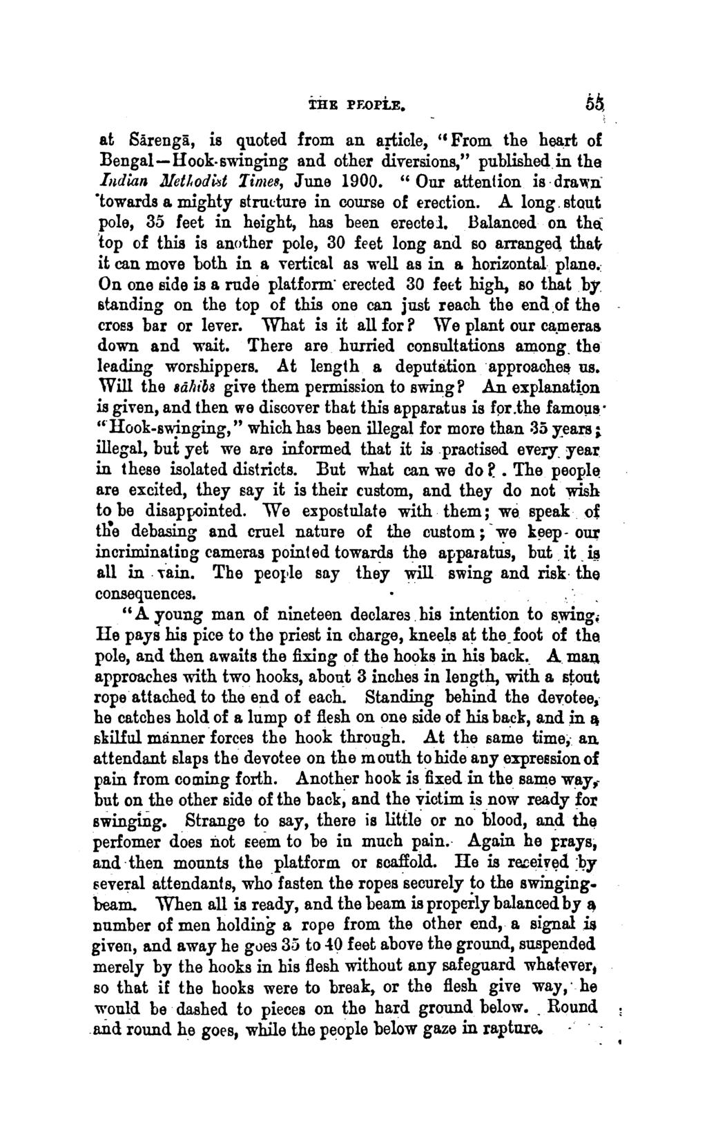 THE l'f.ol'le. at Sarenga, is quoted from an aj"f;icle, " From the heart of Bengal-Hook-swinging and other diversions," published in the Iitdian Jlet!.odi.st Times, June 1900.
