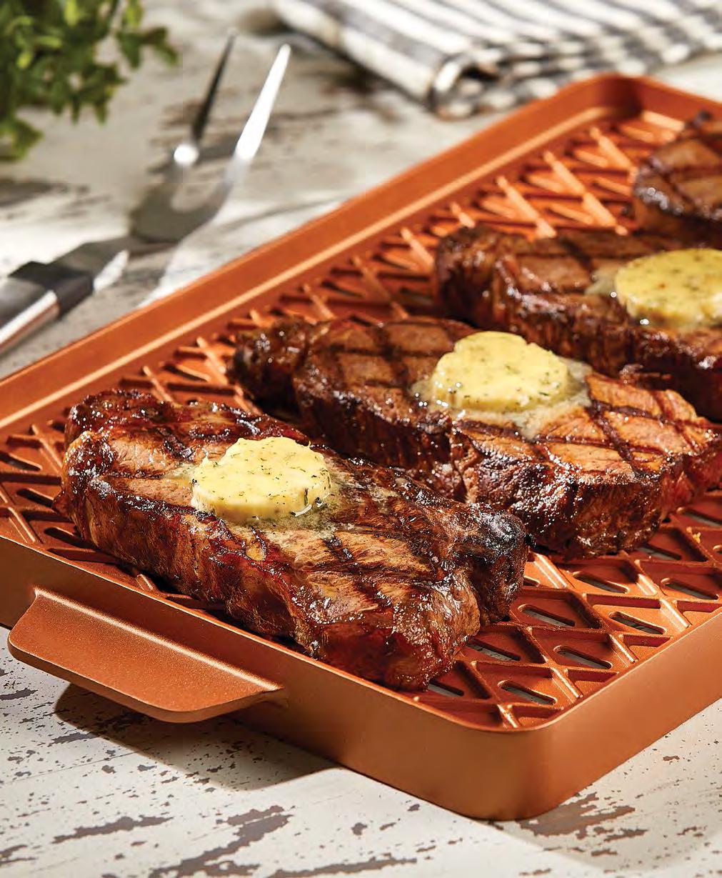Grilled NY Strip Steaks with Roasted Garlic Thyme Butter 6 thick NY strips steaks, trimmed 1 tbsp. sea salt ½ tbsp.