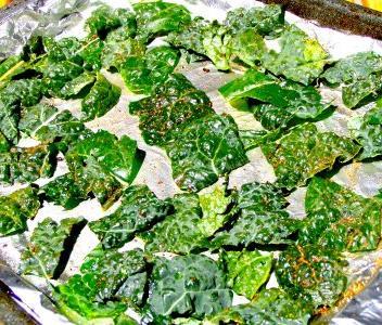 Kale Crisps 2 bunches kale, washed and dried Olive oil Salt Optional:
