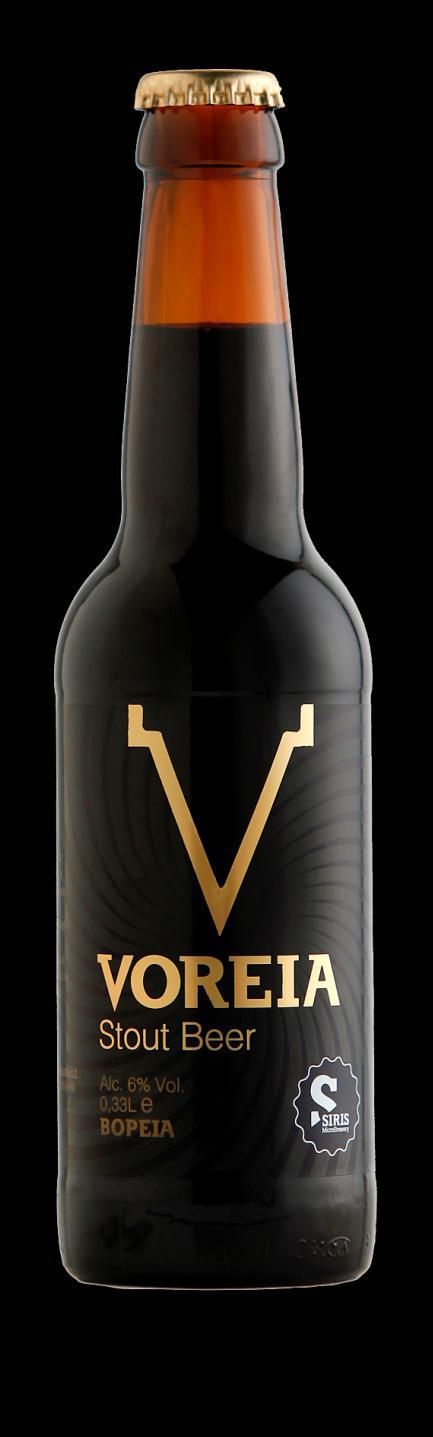 VOREIA STOUT A roasted chocolate ale, unpasteurized and not filtered, with 6 different malts and Greek barley, velvet taste and