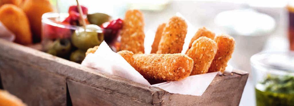 extended warmth Cream Cheese Jalapeños Delicious flavour combination Perfect for Mexican menus control 28-32 items/kg 28-32 items/kg 28-32 items/kg Mozzarella Sticks The classic; real