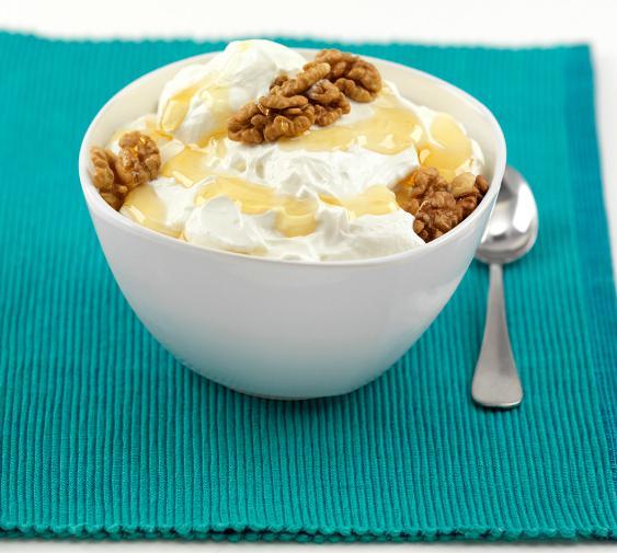 Greek Yogurt with Chopped Walnuts & Honey Serves: 1 Prep Time: 5 mins A simple, calcium rich snack or a healthy dessert.