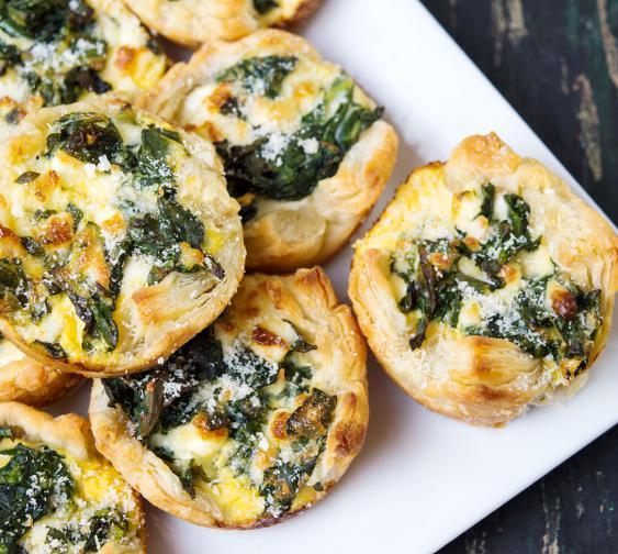 Pumpkin & Spinach Quiches Serves: 24 Prep Time: 45 mins A delicious and healthy snack-sized quiche without all of the saturated fat.