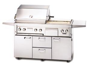 54" (30" Grill with Prep Center) Two red brass burners produce a total of 50,000 BTU's 840 sq. in.