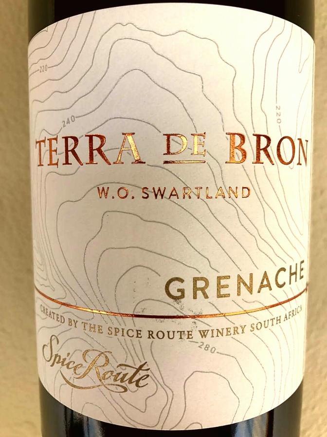 Spice Route Terra de Bron Swartland Grenache 2015 100% Grenache Single Vineyard planted in 2001 on Klein Amoskuil farm Dryland bush vines on decomposed granite soils Hand-picked & hand-sorted During