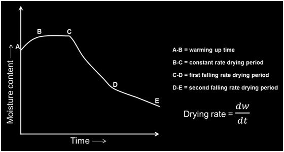 FOOD TECHNOLOGY I 4. Water vapour diffusion in air spaces within the food caused by vapour pressure gradients. 11.3.1 Phases of drying 1. Initial warm up period 2. Constant drying rate period 3.