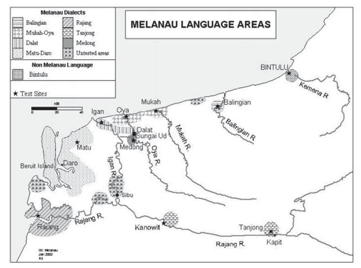 D E (1) Balingian (2) Mukah Oya Matu Rejang F Kanowit Tanjong The communities o0000000000f Melanau speakers using varieties labeled (A) through (E) are located in the delta and coastal areas near or
