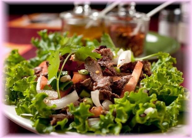 lemongrass galangair lime leaves mushroom onion & cilantro Salad 14 - Thai Beef Salad....... $9.