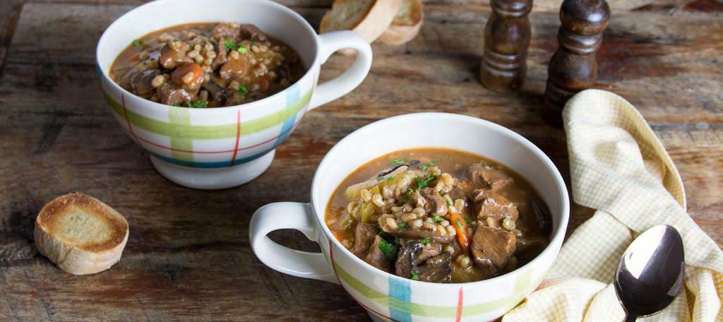 MAKE FRESH DINNERS - DECEMBER 2016 BEEF & BARLEY SOUP Calories 410; Fat 7g; Saturated Fat 2g; Carbohydrates 58g; Fiber 12g; Protein 28g; Cholesterol 50mg; Sodium 350mg Grocery List WILDTREE PRODUCTS