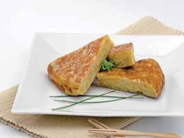 SPANISH OMELETTE 6-7 medium potatoes peeled 1 onion 5-6 large eggs 2/3 cups of Olive Oil for pan frying 2/3 fresh green chillies chopped 1 handful of fresh coriander finely chopped 1 Teaspoon of
