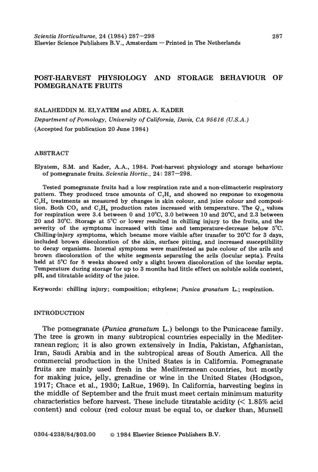 Scientia Horticulturae, 24 (1984) 287--298 287 Elsevier Science Publishers B.V.