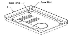 3. Assemble 1pc Left skirt (item 3) to the Base tray using 3pcs Screw M6 12 (item a) and 1pc Screw M5*10 (item d) from the fastener kit. Screw M6*12 Screw M5*10 3 4.