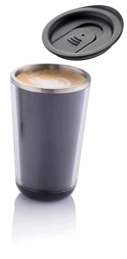 The double wall and sliding lid make it possible to carry both hot and cold drinks up to 350ml.