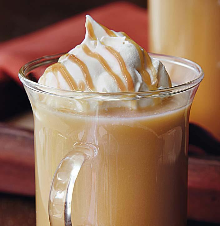 CARAMEL APPLE CIDER CIDer / cup packed brown sugar / cup whipping cream teaspoon vanilla cups apple cider GarnISH, IF DesIRED Additional whipping cream, whipped Caramel topping Ground cinnamon runner