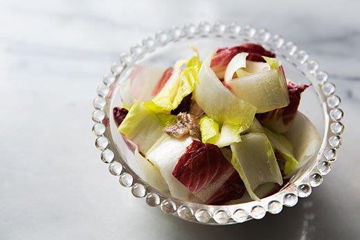 Snack 1 Provencal Endive Salad: Anchovy Fish, european, canned in oil, drained solids 3 anchovies 12 grams Salt Table 1/8 tsp 0.