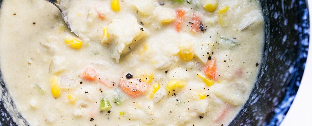 Vegan Corn Chowder 16 ingredients 40 minutes 8 servings 4. 5. On the stove, bring a large pot of water to a boil.