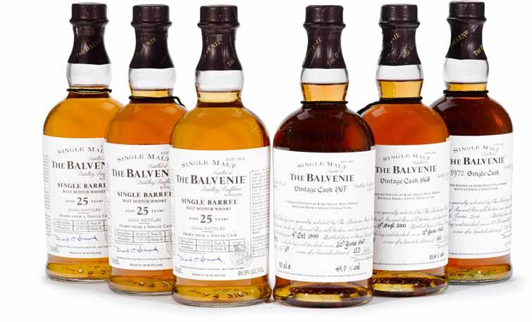 109 Balvenie 1972-33 years old (1) D.B. Cask #14832, 150 bottles, bottled 26-05- 2006. 700ml. 47.3%. $800-1,000 110 Balvenie 25 years old (1) D.B. 46.9%.