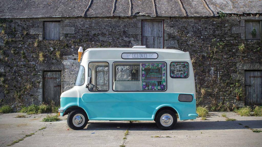 Cecil On Ice COCKTAILS & ICE CREAM Cecil On Ice is a vintage 1972 Bedford CF Whitby Morrison ice cream van, rescued from a barn and lovingly restored as a mobile cocktail bar!