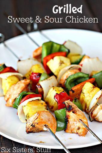 DAY 2 GRILLED SWEET AND SOUR CHICKEN KABOBS M A I N D I S H Serves: 6 Prep Time: 3 Hours 10 Minutes Cook Time: 10 Minutes 5 boneless skinless chicken breasts 1 1/4 cups sweet and sour sauce (divided)