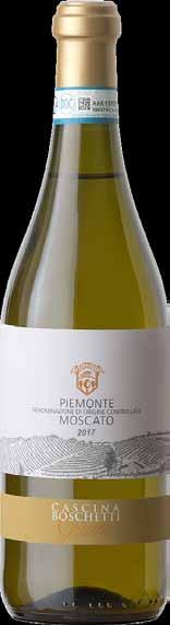 Piemonte Moscato Doc Sandy-limestone 100% Moscato Bianco mid September by hand Soft pressing; temperature controlled fermentation, stopping fermentation preserving more than 50% of sugar in the