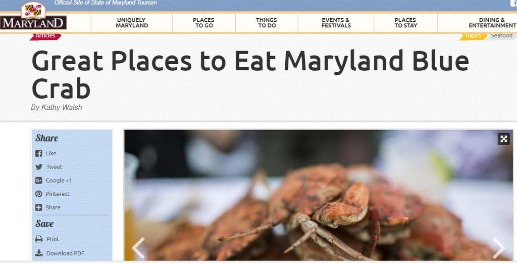SEAFOOD TRAIL MDA Seafood Marketing, Communications Office worked with Maryland Commerce Department s tourism initiative to