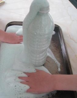 Bottle Fountain Empty water bottle Tray and small cup ½ cup Hydrogen peroxide 1 Tbsp. Dry yeast 3 Tbsp.