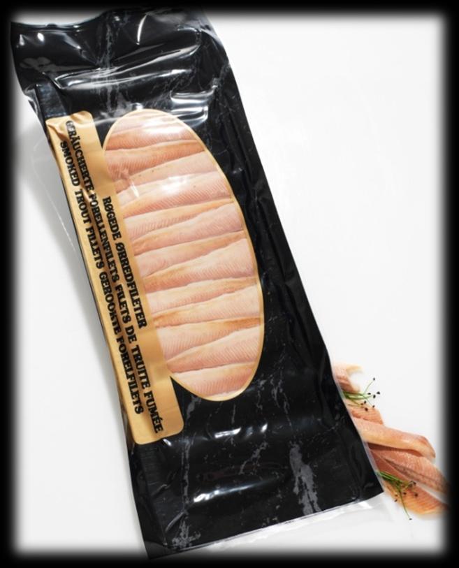 Atmosphere Packaging Smoked Trout Fillet, No skin (Oncorhynchus mykiss) Sizes: Packaging: Aquaculture