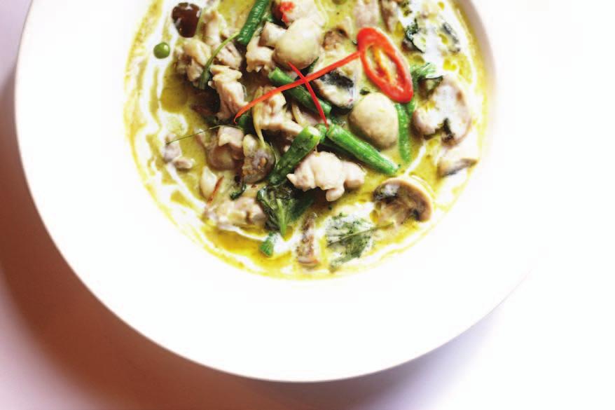 Curry THAI GREEN CHICKEN CURRY G 17.00 A fabulous Thai curry flavored with green chilli paste, kaffir lime leaves and basil leaves MASSAMUN BEEF CURRY G 19.