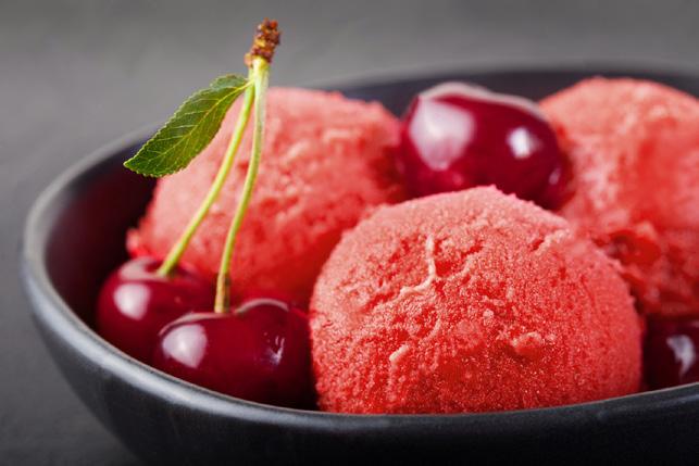 Cherry Cola Sorbet 1 cup frozen pitted dark cherries, slightly thawed 3/4 cup cola 1 tbsp lemon juice 2 tbsp sugar 1. Puree the slightly thawed cherries until smooth. 2. Mix in the remaining. 3. Transfer carefully into the ice cream maker.