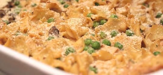 Tuna Noodle Casserole Serves: 4-6 Serving Size: 1 cup 3 cups uncooked egg noodles 1 (10 ounce) package of frozen peas* ½ of a small onion*, chopped (~1/2 cup) 1 (6½ ounce) can tuna*, drained 1 (10½