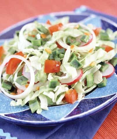 Cactus Salad 4 cups shredded green cabbage 2 fresh cactus leaves (about 1 cup), cleaned and finely chopped 4 thin slices white onion 4 radishes, thinly sliced 1 large tomato, chopped 1 serrano chili,